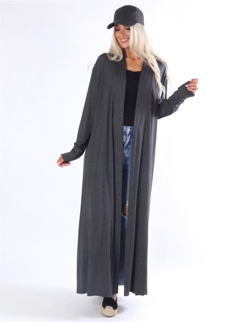 Kamila Long - Armygrøn lang basic cardigan i jersey